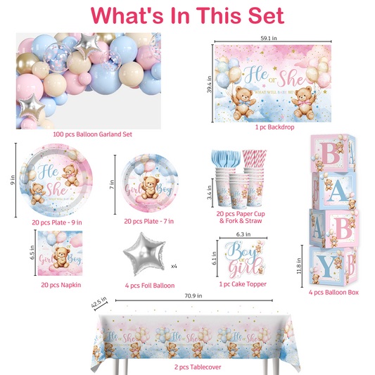 Cocomigo Bear Gender Reveal Decorations For 20 Guests