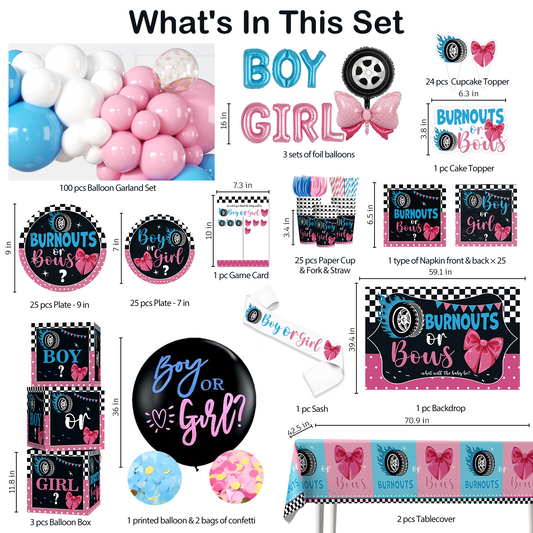Cocomigo Burnouts or Bows Gender Reveal Decorations For 25 Guests
