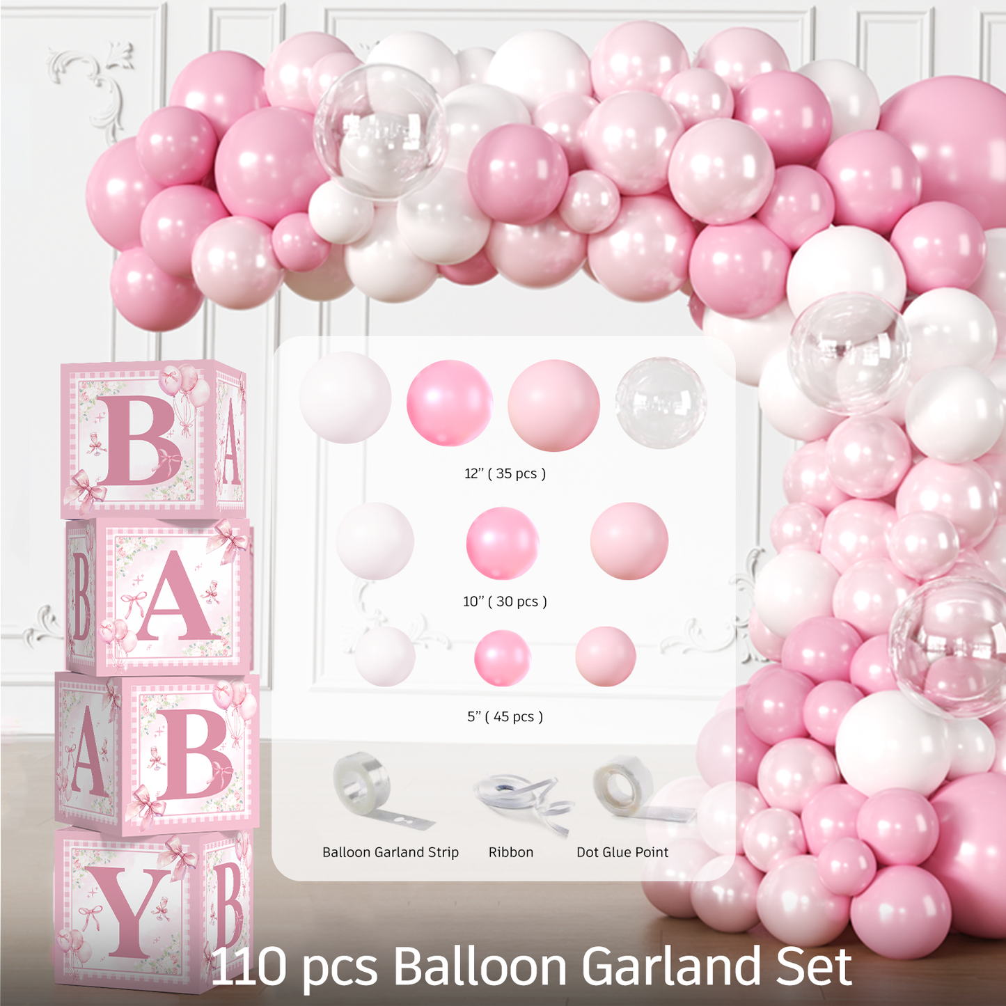 Cocomigo Pink Bow Baby Shower Decorations For 20 Guests
