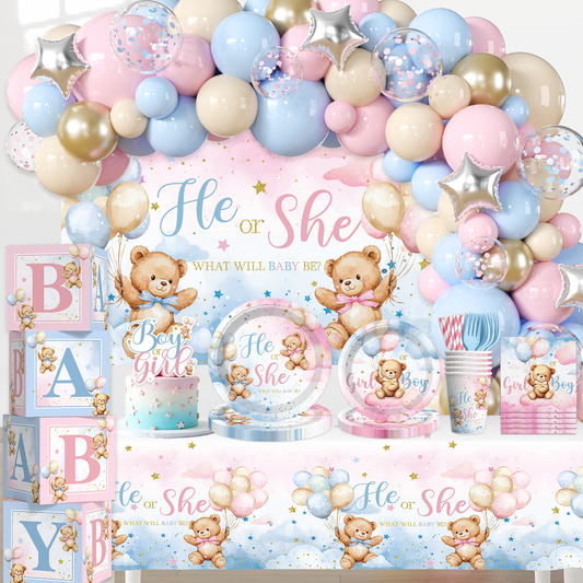 Cocomigo Bear Gender Reveal Decorations For 20 Guests