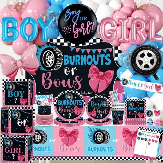 Cocomigo Burnouts or Bows Gender Reveal Decorations For 25 Guests