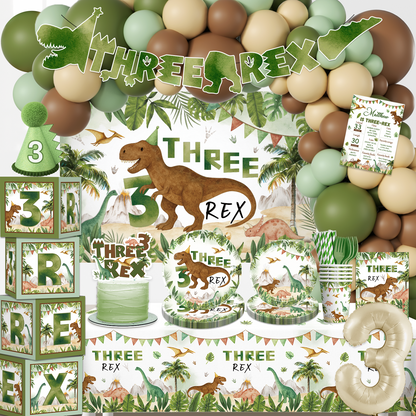 Cocomigo Three Rex Birthday Decorations For 25 Guests