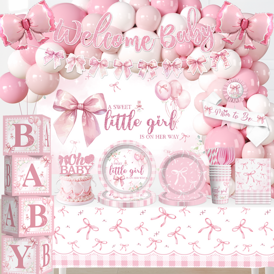 Cocomigo Pink Bow Baby Shower Decorations For 20 Guests