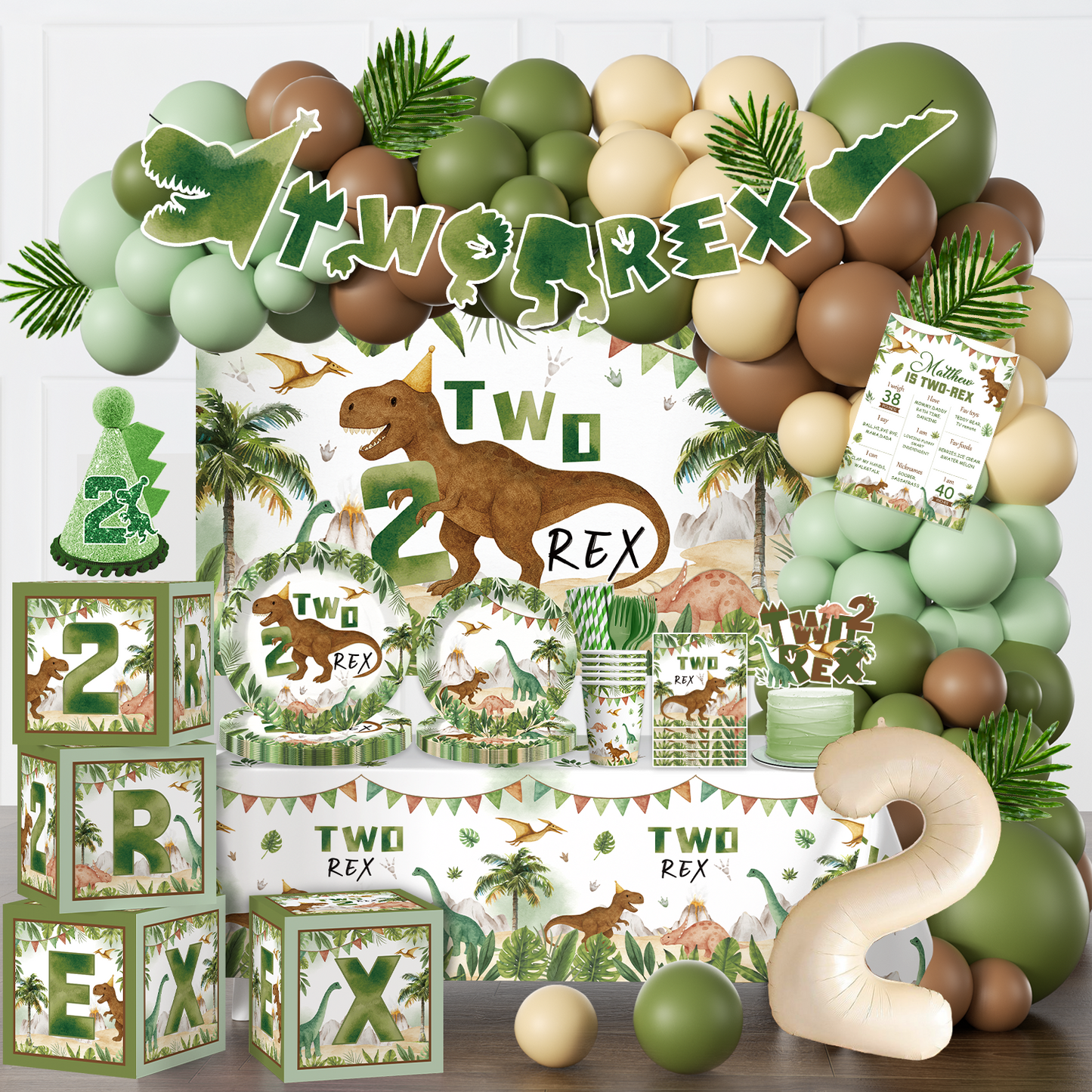 Cocomigo Two Rex Birthday Decorations For 20 Guests