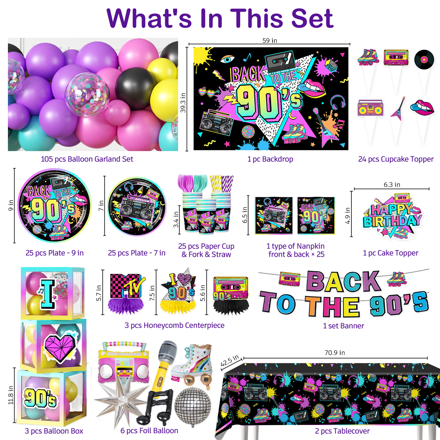 Cocomigo 90s Party Decorations For 25 Guests