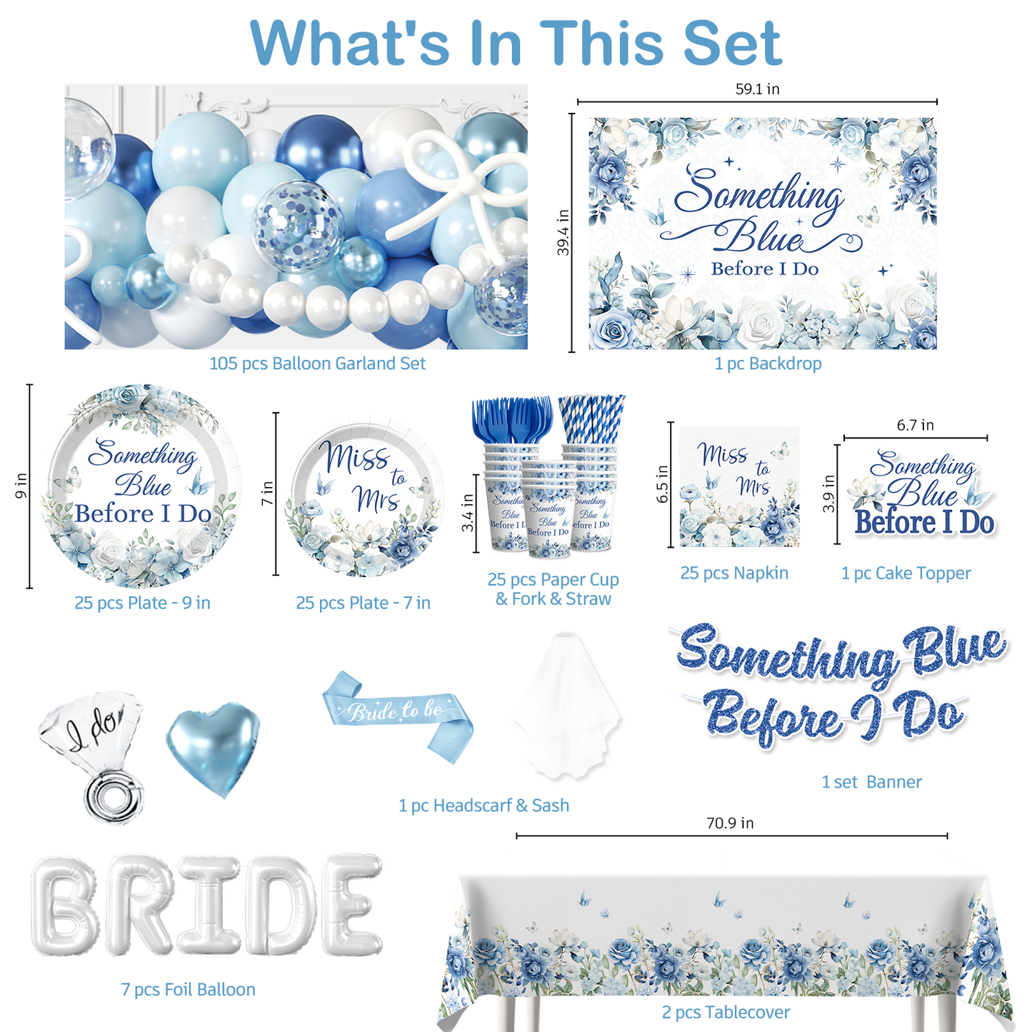 Cocomigo Something Blue Before I Do Bridal Shower Decorations For 25 Guests