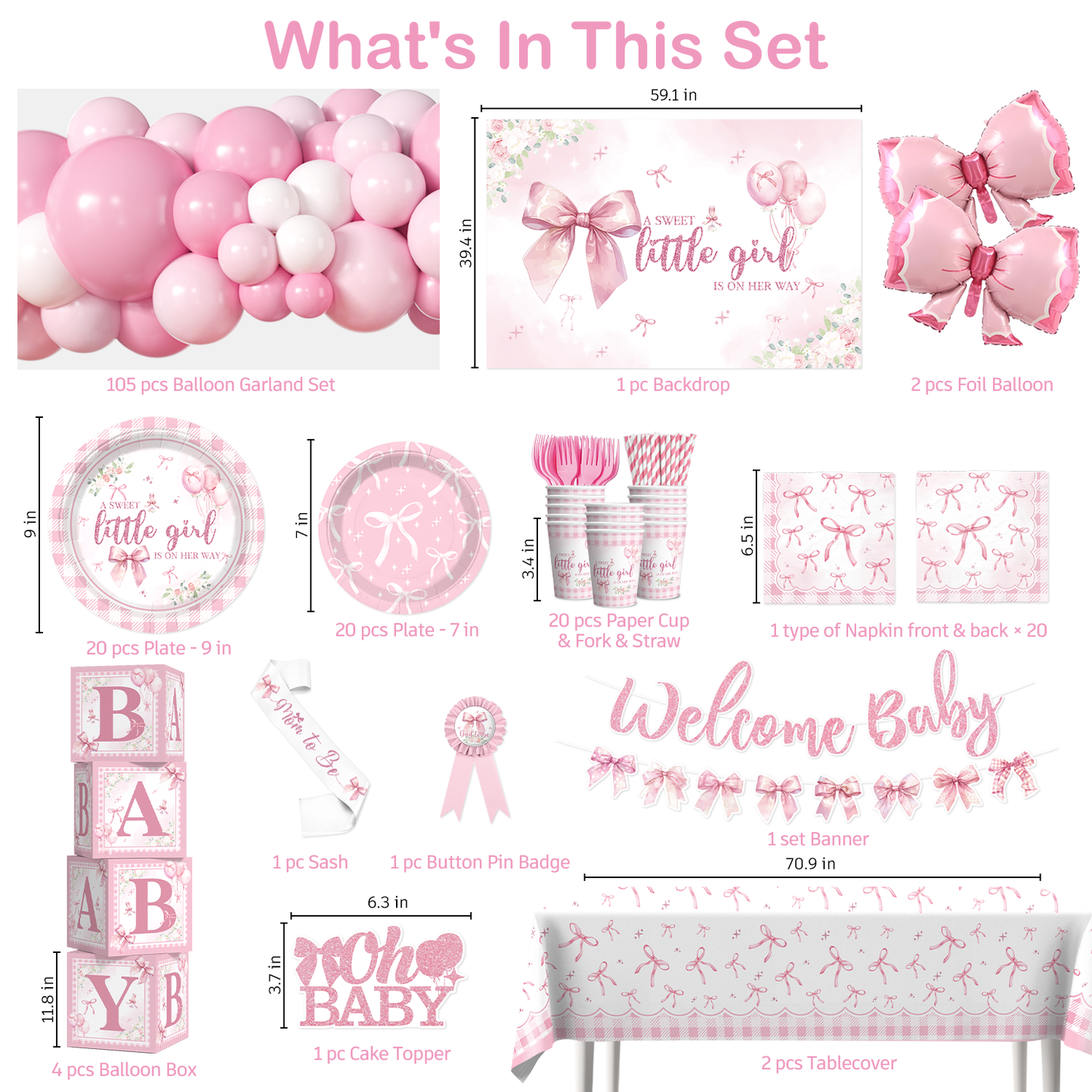 Cocomigo Pink Bow Baby Shower Decorations For 20 Guests