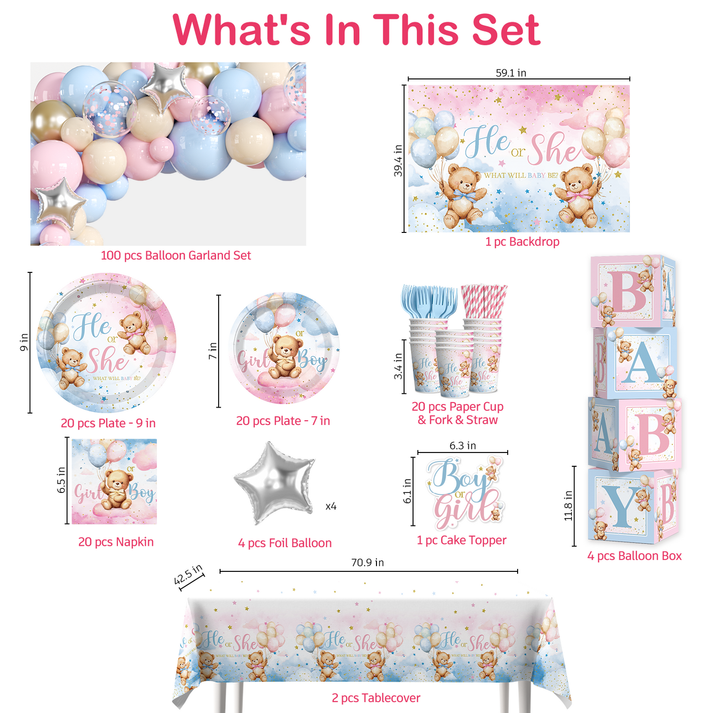 Cocomigo Bear Gender Reveal Decorations For 20 Guests