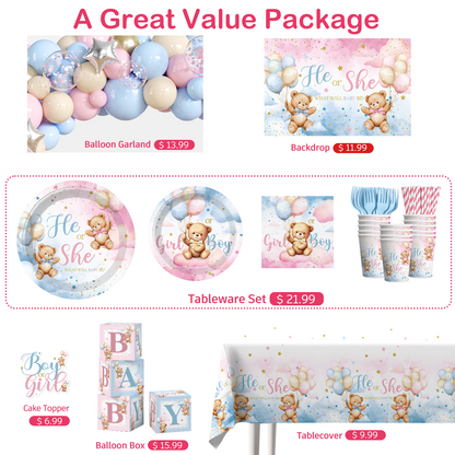 Cocomigo Bear Gender Reveal Decorations For 20 Guests