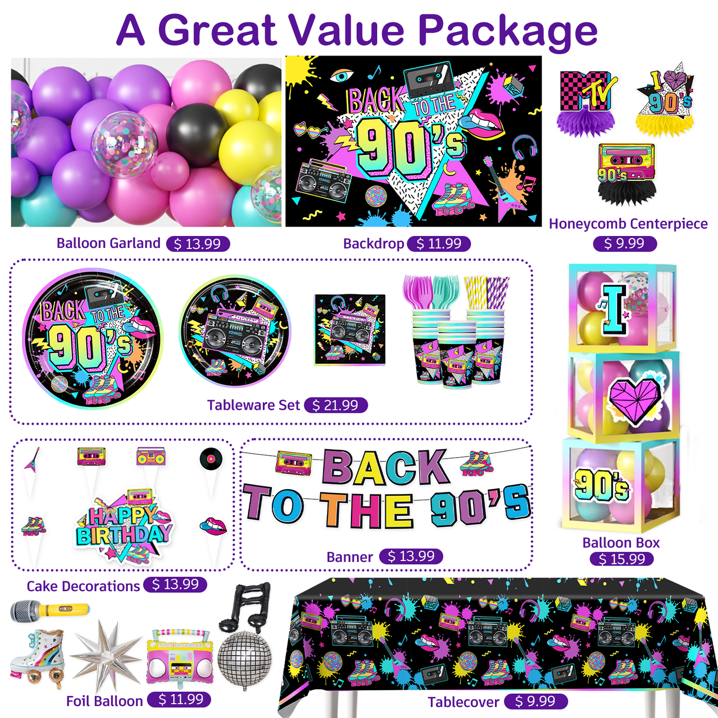 Cocomigo 90s Party Decorations For 25 Guests