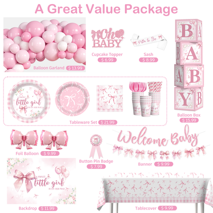 Cocomigo Pink Bow Baby Shower Decorations For 20 Guests