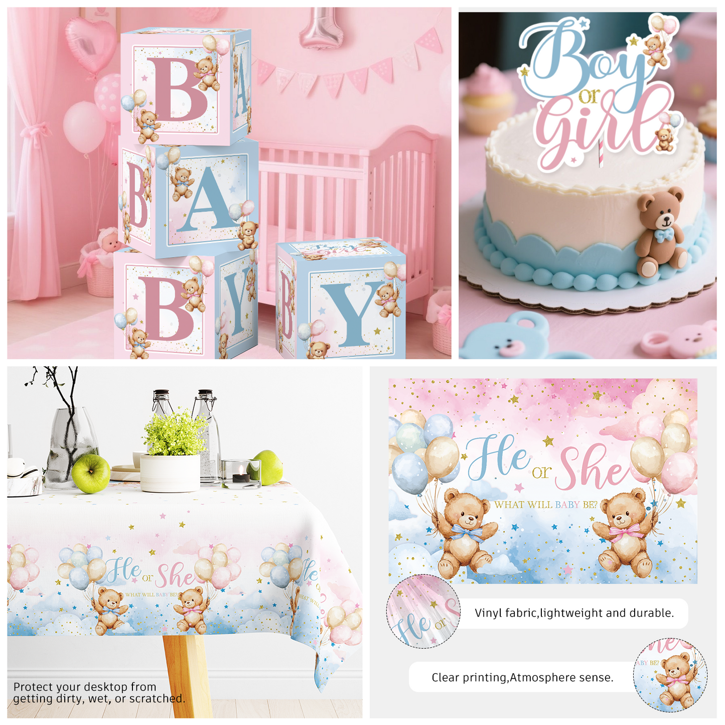 Cocomigo Bear Gender Reveal Decorations For 20 Guests