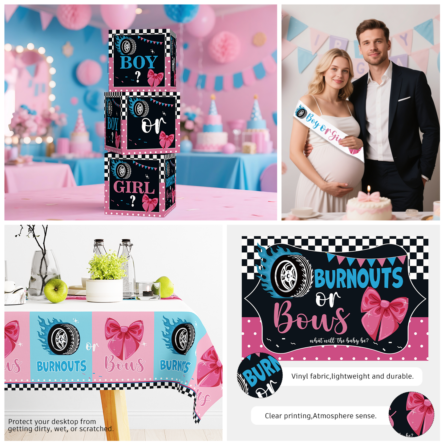 Cocomigo Burnouts or Bows Gender Reveal Decorations For 25 Guests