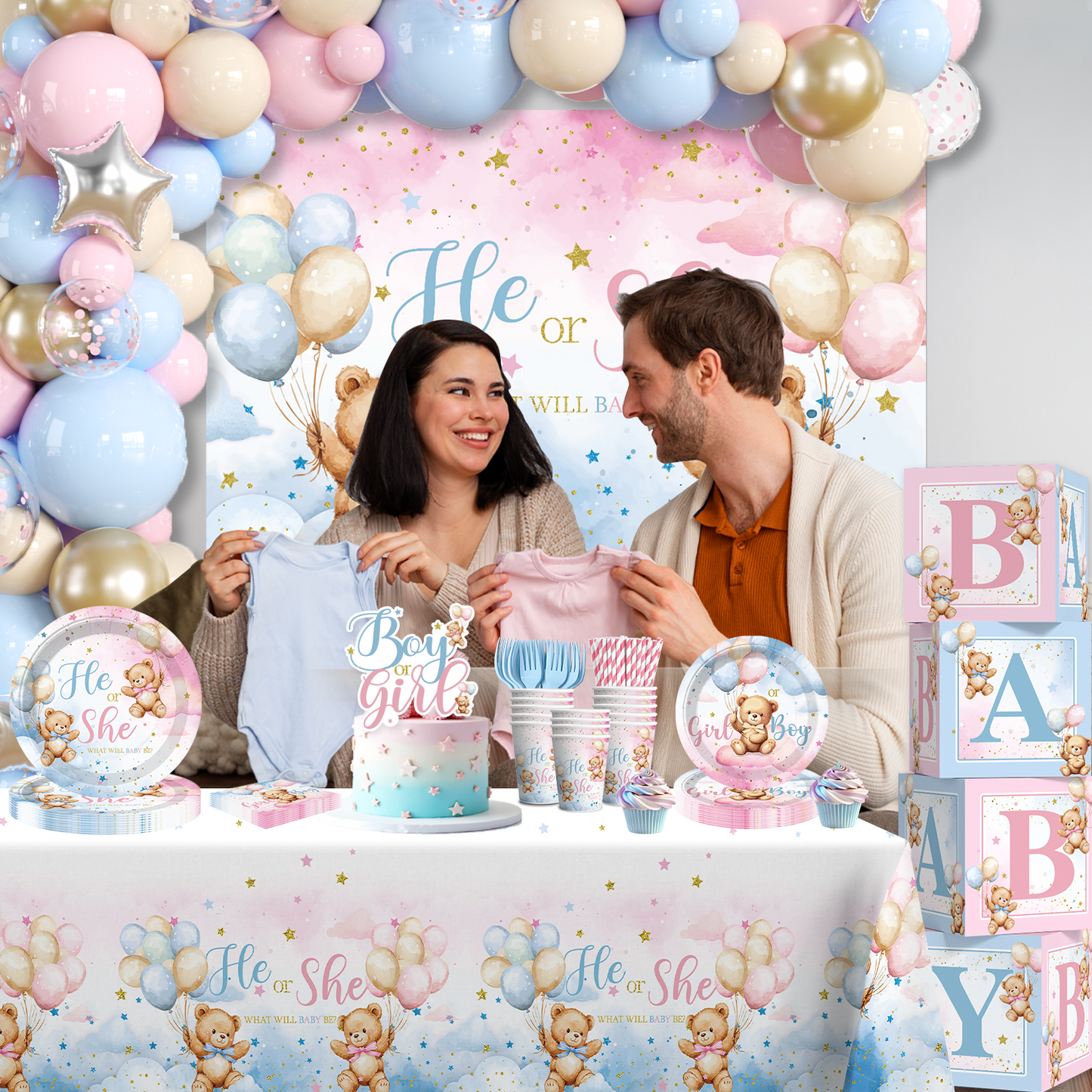 Cocomigo Bear Gender Reveal Decorations For 20 Guests