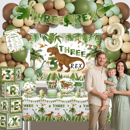 Cocomigo Three Rex Birthday Decorations For 25 Guests