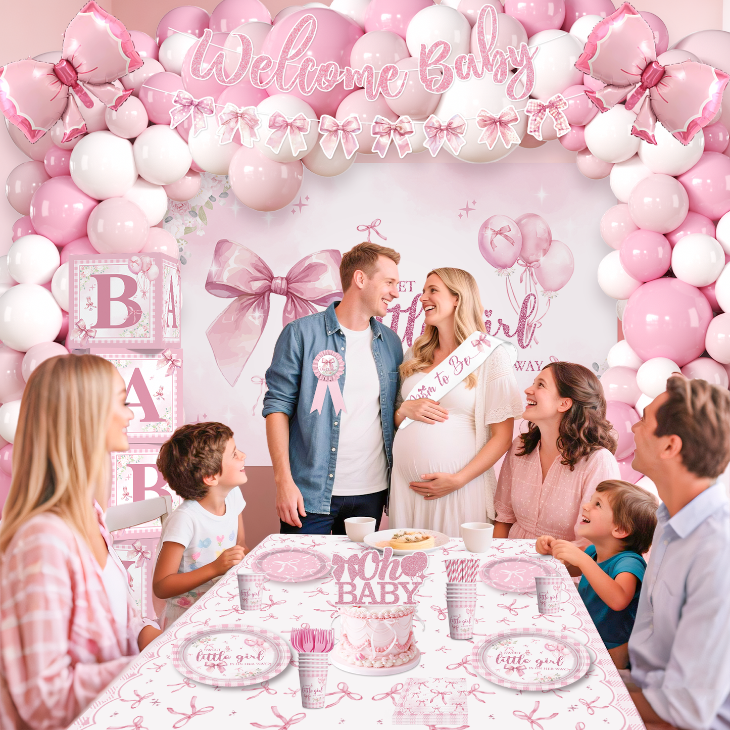 Cocomigo Pink Bow Baby Shower Decorations For 20 Guests