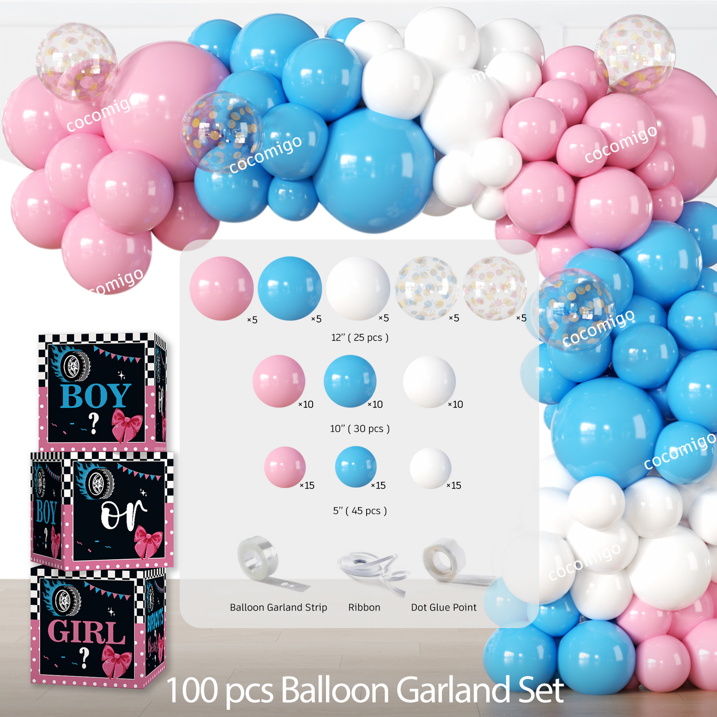 Cocomigo Burnouts or Bows Gender Reveal Decorations For 25 Guests